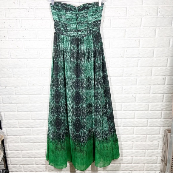 MOULINETTE SOEURS Green patterned Strapless Maxi Dress with Flutter Skirt - Picture 2 of 15